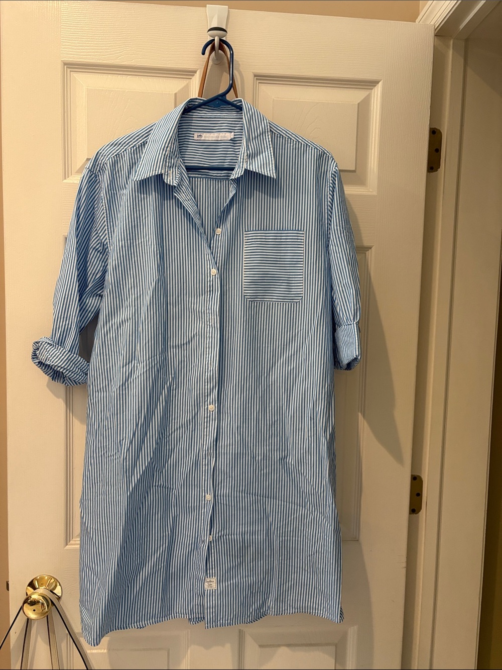 Southern Tide Blue and White Striped Long Sleeve Shirt Dress